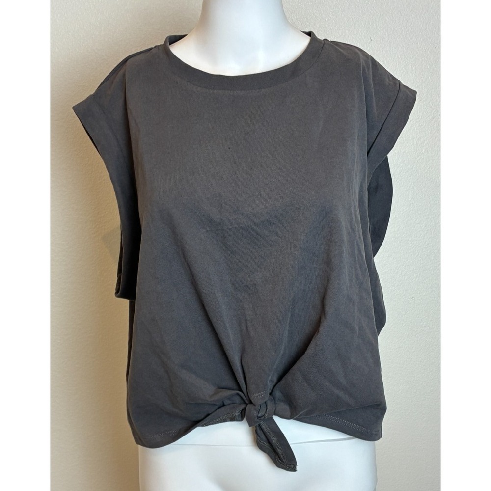 Cider Round Neckline Twist Front Crop Top Size 1XL Gray Lagenlook‎ Casual NWT